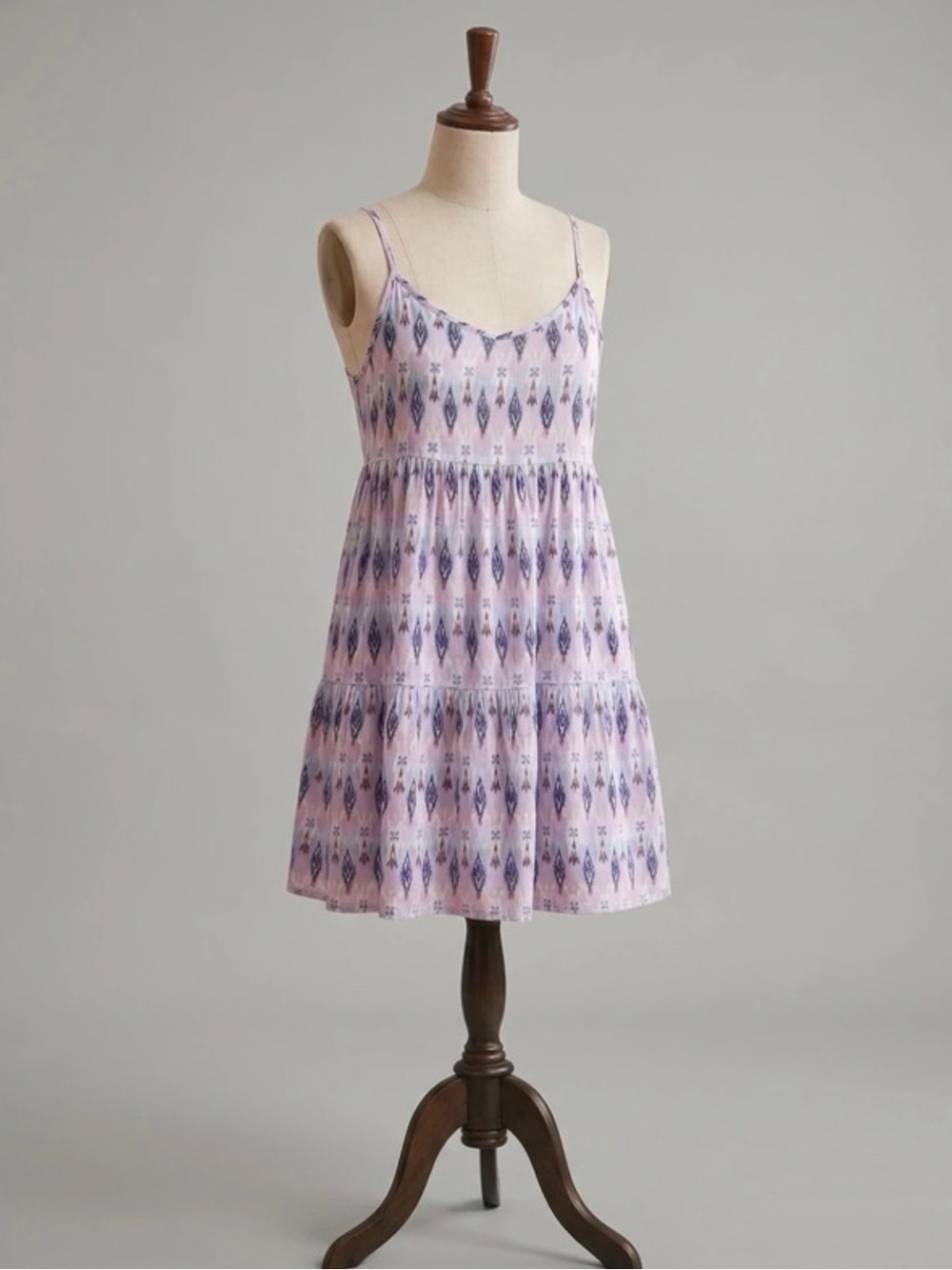 H&M Pink and Light Blue Patterned Spaghetti-Strap Dress